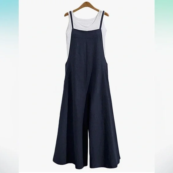 Navy Blue Wide-Leg Jumpsuit - Picture 2 of 4